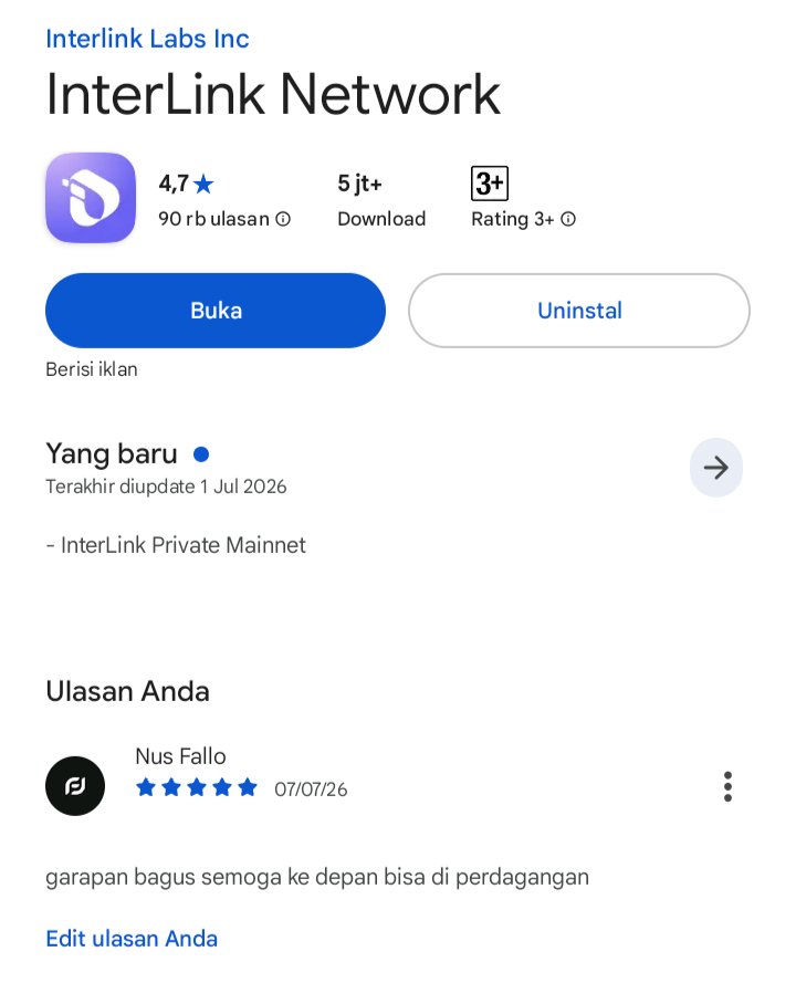 FabianusFallo's tweet photo. Saya baru saja memberikan pandangan saya terhadap @inter_link di play store semoga 5 star ini memuaskan https://t.co/XuYosT9RGS