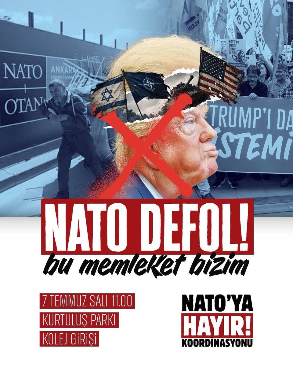 KezbanKonukcu's tweet photo. NATO DEFOL 
BU MEMLEKET BİZİM! 

Katil NATO ve işbirlikçilerini istemiyoruz!

Katilleri ve çocuk istismarcılarını ağırlamak için milyarlar harcanıyor ama sıra öğretmene, emekçiye, emekliye gelince “kaynak yok” deniyor!

Katiller “rahatsız olmasın” diye iki yüzden fazla devrimci-sosyalist tutuklanıyor!

Kabul etmiyoruz!

Yarın NATO'ya Hayır Koordinasyonu ile sokakta olacağız.

Herkesi katillere ve işbirlikçilerine karşı ses yükseltmeye çağırıyoruz.