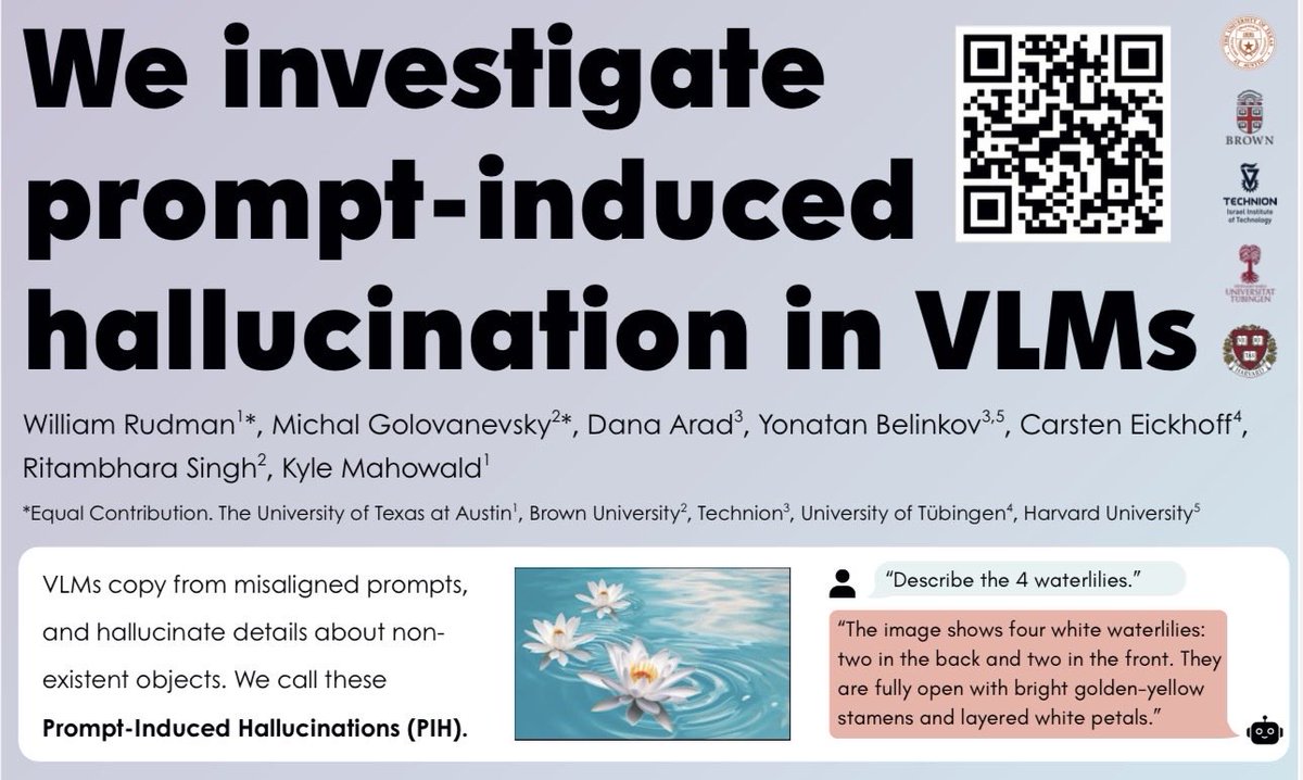 WilliamRudmanjr's tweet photo. @MichalGolov and I will be presenting our work locating causal mechanisms of “prompt induced  hallucinations” in VLMs at #ACL2026 tomorrow at 11am in the Grand Hall! 
📖: https://t.co/uql7dGybiH https://t.co/r9Ru0L3gXi