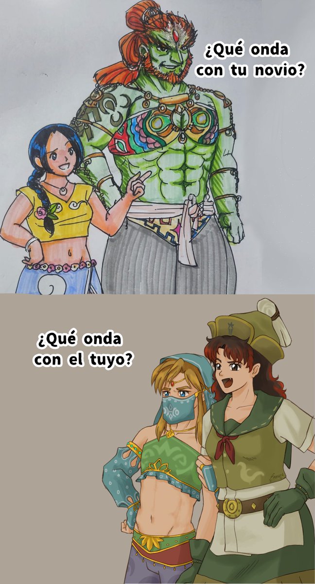 Enayru's tweet photo. I saw this idea in a selfshipper group and couldn't resist making our own version XD
My collaboration is with @Olincadob, Her ship is with Ganondorf, and mine, as you know, is with Link.
#OC #ocship #ocxcanon #thelegendofzelda #selfshipping https://t.co/fgjO7jX0SY