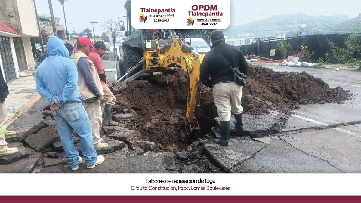OPDM_Tlalne's tweet photo. Nos encontramos realizando trabajos de reparación por una fuga de agua en el Circuito de la Constitución.

Para llevar a cabo estas labores de manera segura y eficiente fue necesario realizar el cierre temporal del suministro de agua potable en la zona. https://t.co/lcaUb0GbvG