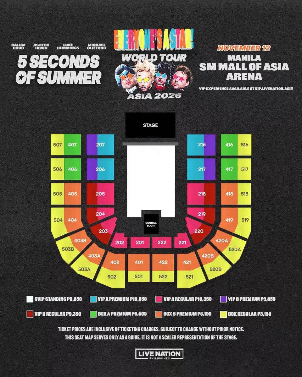 tarubuys's tweet photo. wts lfb ph

5 seconds of summer everyone’s a star! vip a regular section 202 day 2

- 10,450 (srp + fees)
- unclaimed
- kaliwaan (meet up @ sm caloocan or fairview)

## 5sos calum luke ashton michael manila ticket november nov 12 https://t.co/IbVKNwOS0u