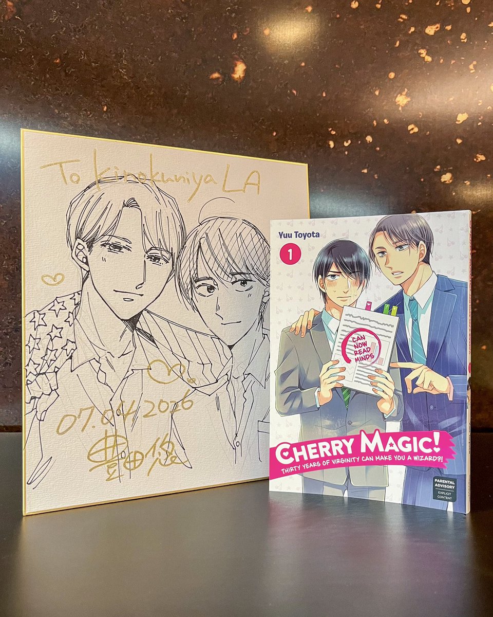 KinokuniyaUSA's tweet photo. A huge thank you to Yuu Toyota-sensei (@toyotayou) for a brand new shikishi illustration for Kinokuniya Los Angeles! 🍒🧙‍♀️🇺🇸

Special thanks as well to @SquareEnixBooks for providing a limited amount of signed copies of Cherry Magic Vol. 1 and A Starlit Darkness Vol. 1 for fans to purchase at Kinokuniya LA.

Available now while supplies last!

Please note: One signed copy of each title per person.
