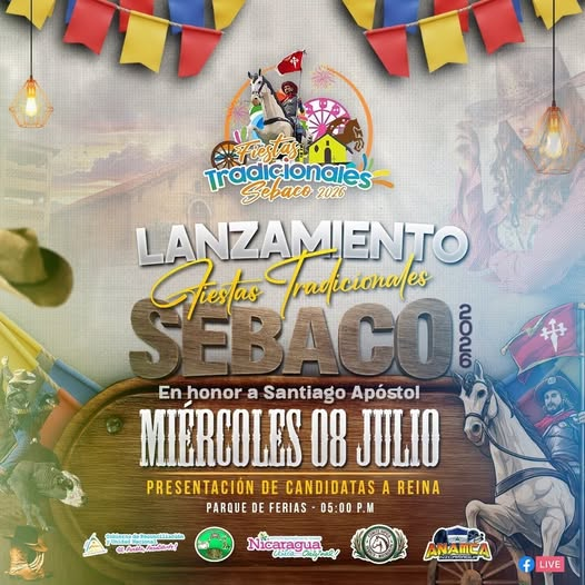 InturMatagalpa's tweet photo. Lanzamiento de las fiestas tradicionales del municipio de Sébaco en honor a Santiago Apóstol 🥳

📝Miércoles 8 de Julio 2026.
📍Parque de ferias, Sébaco, Matagalpa.
⏰05:00p.m.

#NicaraguaÚnicaOriginal https://t.co/HScwOpVeMi