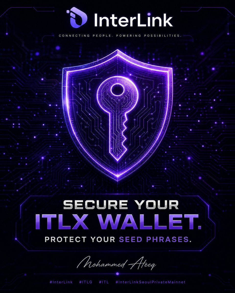 TheAteeqElite's tweet photo. Protect your ITLX Wallet by securely storing your seed phrase—it's the key to your digital assets and the foundation of your blockchain security.
#InterLink #ITLG #ITL #InterLinkSeoulPrivateMainnet #ITLXWallet #Blockchain #Web3 #CryptoSecurity #SeedPhrase #InterLinkAmbassador https://t.co/sHyGHSPfci