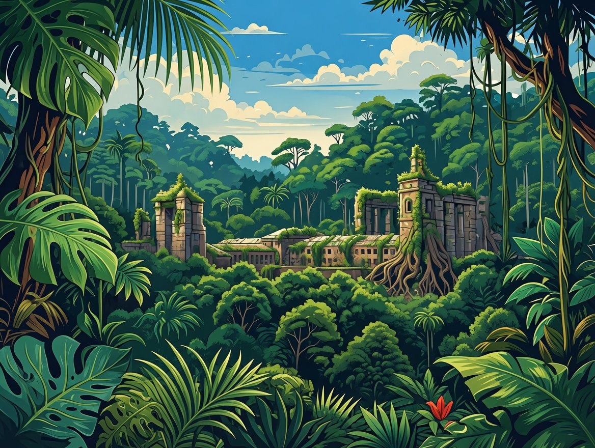 Art49558Ai's tweet photo. Human creations are but a fleeting glimpse in time. Nature always reclaims what once belonged to her. Our pride fades away in the embrace of the eternal jungle. #nature #transience #ruins #times https://t.co/FBbB1VV23k