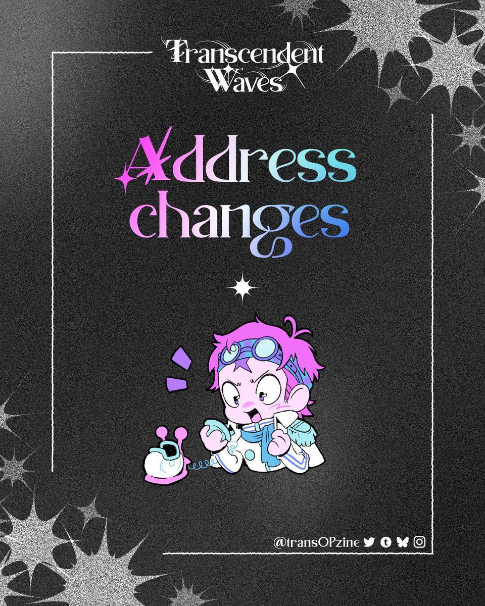 transOPzine's tweet photo. 🏳️‍⚧️ADDRESS CHANGES🏳️‍⚧️

Hi everyone! It’s been a while but we’re very excited to announce that, after some delays, we’re almost done with production! As the shipping period is coming near, we’ve made a form for anyone in need to update their address!

🔗 below! https://t.co/ypWq8385pY