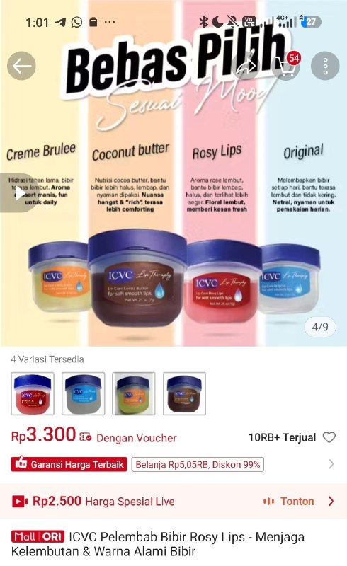 Bio_Lesson's tweet photo. 🔥 ICVC Lip Therapy Pelembab Bibir Rp3.300

Varian: Rosy Lips, Creme Brulee, Coconut Butter & Original ✨

Menjaga kelembutan & warna alami bibir!

Link: https://t.co/txxmDAo1kr

Buruan bibir sehat & lembut! ⏰🔥

#LipBalm #ICVC #PelembabBibir
Jangan lupa follow untuk promo, info diskon dan kode voucher setiap harinya