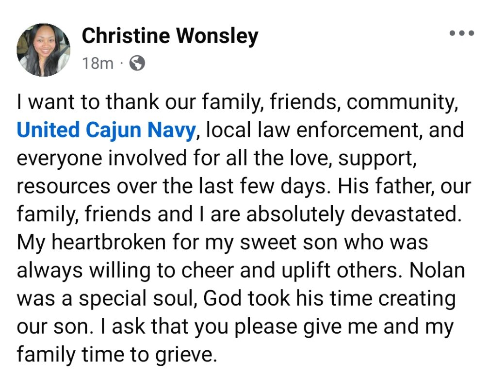 Mirha1206's tweet photo. 🚨 NOLAN XAVIER WELLS' MOTHER BREAKS HER SILENCE
In a heartbreaking message, Christine Wonsley thanked everyone who searched for Nolan and supported the family, saying they are "absolutely devastated" by the loss of her son.
She described Nolan as a kind soul who always lifted others up and asked for privacy as the family grieves. 🕊️💙
#NolanXavierWells #RIPNolan #GoneTooSoon #Mississippi