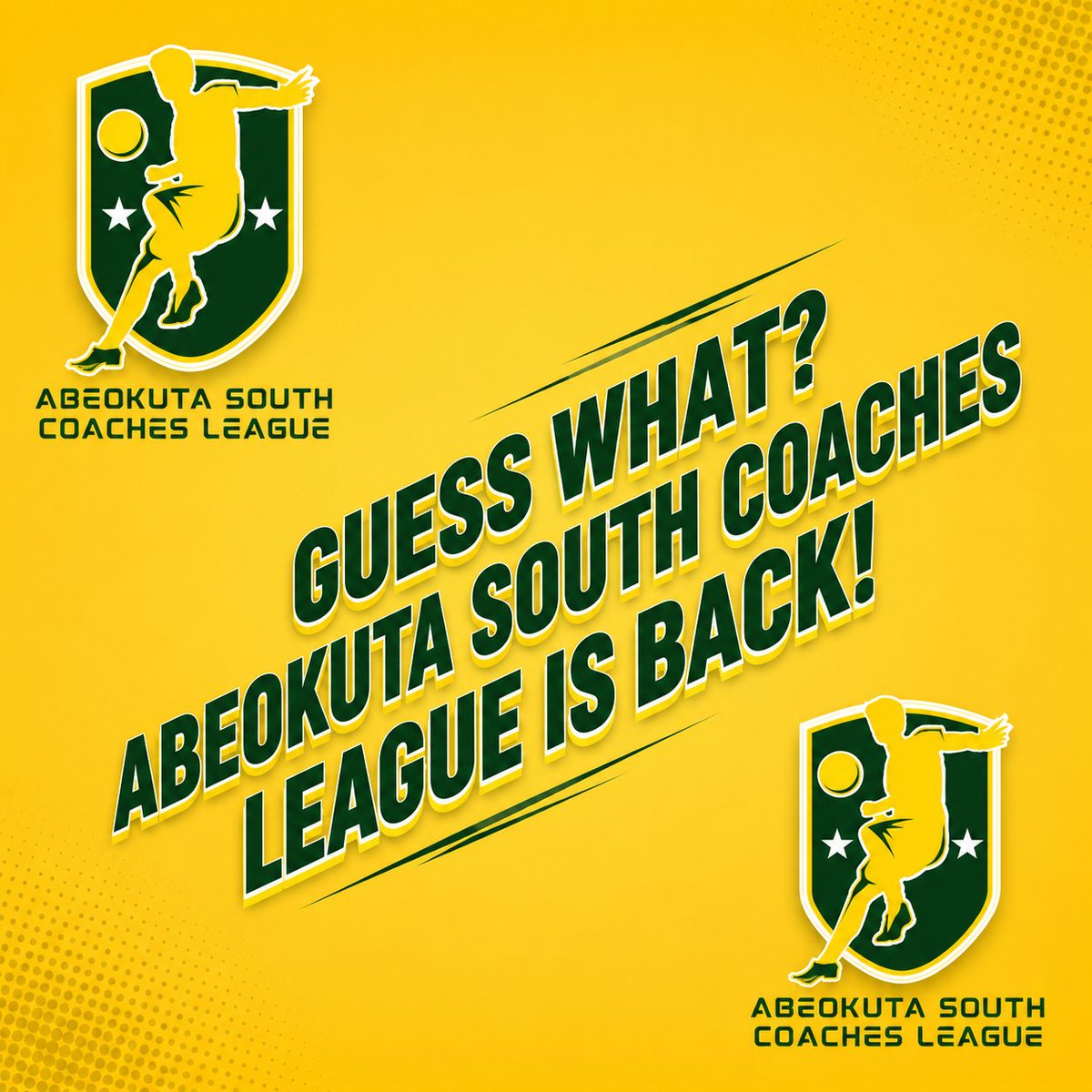 AbkSouthLeague1's tweet photo. GUESS WHAT?

ABEOKUTA SOUTH COACHES LEAGUE IS BACK (PREMIER LEAGUE IN OGUN STATE)

#ASCL26 #Grassrootfootball https://t.co/p29AXmDW9x