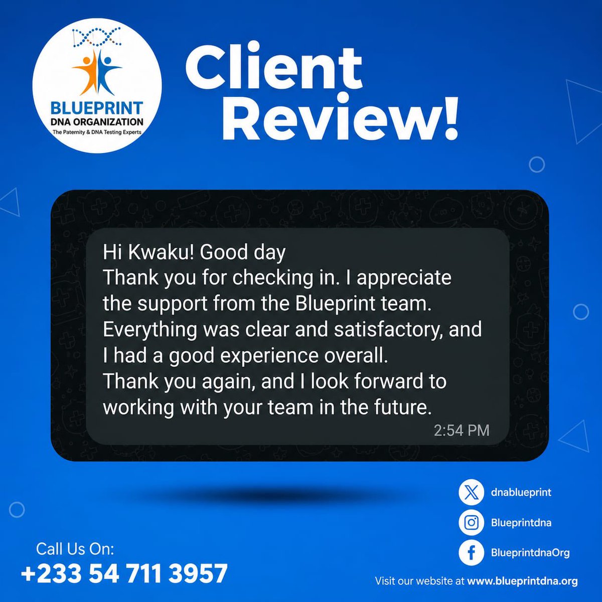 DnaBlueprint's tweet photo. We appreciate you as well🤗. We thank you so much for this kind review 😊.
For consultation; 0547113957
#BlueprintDNA #dna #paternitytest #dnatest #DNA https://t.co/5skADN6iKw