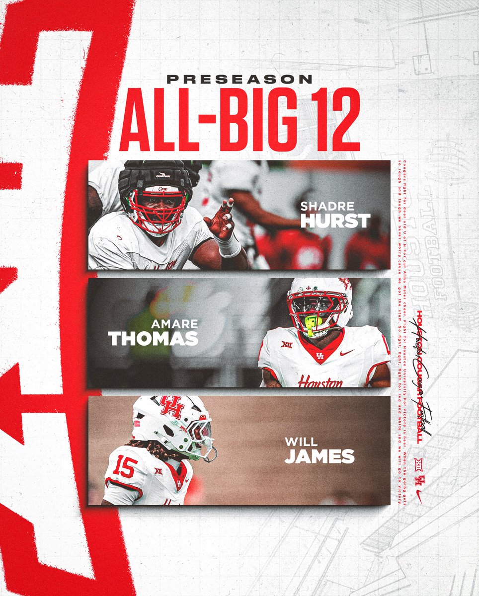 UHCougarFB's tweet photo. 3️⃣ Coogs make @Big12Conference All Big-12 team💪

🔗: https://t.co/haf8gNRZ90 https://t.co/UoL3XBQNkV