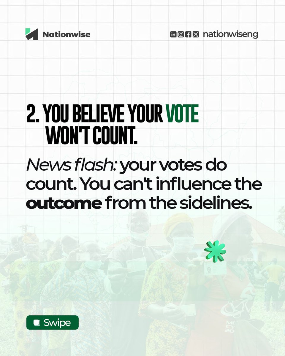 NationwiseNG's tweet photo. Most people don't ignore politics because they don't care.

They ignore it because they think their participation doesn't matter.

That's exactly how apathy wins.

Swipe through this thread and ask yourself one question:

Why haven't you gotten your PVC yet? https://t.co/Hjo3UpbKu2
