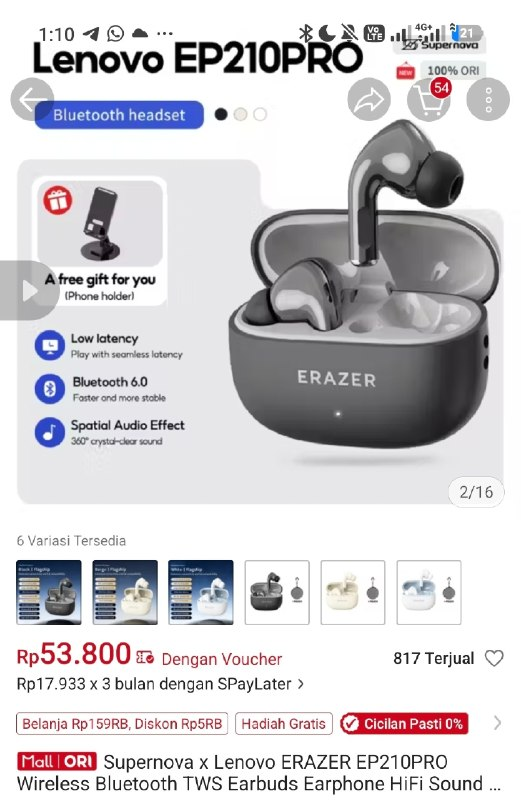 Bio_Lesson's tweet photo. 🔥 Lenovo ERAZER EP210PRO Wireless Earbuds Rp53.800

Low latency, Bluetooth 6.0, spatial audio & free phone holder gift ✨

Link: https://t.co/tgqD3t8QR8

Buruan dengar musik jernih! ⏰🔥

#Earbuds #Lenovo #WirelessHeadset
Jangan lupa follow untuk promo, info diskon dan kode voucher setiap harinya