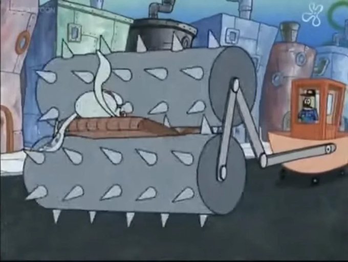 Houseofcards910's tweet photo. How Date Everything characters would react to being thrown in the squidward killing machine https://t.co/AW8qYZe3VQ