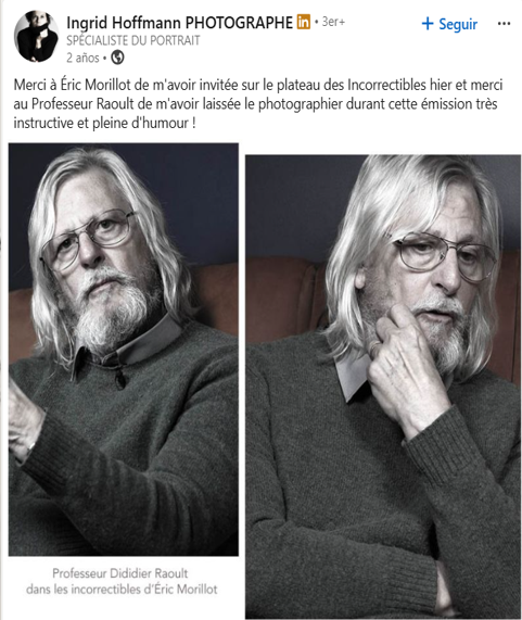 Arreter_Fischer's tweet photo. À propos des photographies prises par Ingrid Hoffmann et publiées dans son livre "Ils ont dit non" (*), Pierre (Chaillot) déclare :
"Photographier les dissidents, c’était capturer la sincérité de leur engagement." (1).

Où perçois-tu la "sincérité de l'engagement" de Didier Raoult, Pierre, lorsque ce personnage (déguisé en médecin-résistant et dont ton ami Eusèbe Rioché affirme qu'"il s'est rendu coupable de génocide et de crime contre l'Humanité") a recommandé, publiquement:

- l'injection du "vaccin" anti-Covid-19 sur plus de quinze millions de citoyens, dont des centaines de milliers de femmes désireuses de porter un enfant et des centaines de soignantes enceintes (juillet, août, septembre et novembre 2021 (2))

- l'utilisation massive des tests PCR (2020-2026 (3))

- l'isolement de "patients asymptomatiques testés positifs" (2020 et 2021 (4))

Et où était la "sincérité de son engagement" lorsqu'il a affirmé, en mai 2023 (!!!), sur UPR/TV (5):
"... on trouve aussi que les gens qui sont vaccinés, parmi la moitié chez qui nous avions toutes les ... sur quinze mille personnes sur qui nous avions toutes les données, meurent moins que celles qui ne sont pas vaccinées ... et ça, c'est vrai."

Dans ta publication de ce jour, tu écris que "de toutes les personnes portraitisées dans ce livre", tu "peux témoigner que tous ont agi avec sincérité, sans calcul, pour ce qui leur semblait juste et pour le bien commun.".

De "TOUS", Pierre ? En es-tu vraiment certain ?

1.
Pierre Chaillot, @decoder_l
6 juillet 2026
"« Ils ont dit non »
Quand l'objectif d'Ingrid Hoffmann immortalise la résistance des faits"
https://t.co/I73tOBvKiP

2.
"Didier Raoult est un traître !"
https://t.co/1fFmtPdZzZ

3.
"Didier Raoult confirme avoir convaincu Macron d'adopter le test PCR !"
https://t.co/l7C7CZzIlr

4.
Jérémie Mercier et moi, 14 décembre 2025
"L'IHU de Marseille a-t-il participé à la création d'une fausse pandémie ?"
https://t.co/HhxQGAxbO3

5. Didier Raoult sur UPR/TV, mai 2023 (minute 22)  https://t.co/ayOEiSK23B

*
"Didier Raoult a dit "Non", Mme Ingrid Hoffmann ?"
https://t.co/o8wZdr2Ftl

Destinataires de mes tweets qui continuent de soutenir #Trump, #Raoult, #Poutine, les #BRICS et/ou l'IHU-MI des industriels #Mérieux
@BAM_PRESS
@StefanCuvelier
@Verhaeghe
@CaudeHenrion
@Marc_Doyer
@raoult_didier
@chris_perronne
@xazalbert
@BonsensOrg
@louisfouch3
@Kairos_Presse
@idrissaberkane
@andrebercoff
@Tocsin_Media
@silvano_trotta
@NiONiPardon
@BlackBondPtv
@AlexisPhilo
@DIVIZIO1
@Beatrice_Rosen
@aileastick1
@MagazineNexus
@f_philippot
@MartinZ_uncut
@FrammeryChloe
@BanounHelene
@jjcrevecoeur
@55Bellechasse
@JusteMilieu3
@TribuneLibre1
@essentiel_news

Destinataires/lanceurs d’alerte que j’apprécie pour leur soutien à mes publications et/ou pour d'autres raisons ! 👇

https://t.co/0RLj2DqWLw
@FranceSacrifiee
@Amelie_Paul
@vrcoffeee
@ArianeBilheran
@LucieLaurier
@amine_umlil
@decoder_l
@StatChrisCotton
@SoignantsMLU
@jmyremets
@religiare
@LaurenceKayser
@NicolasPichot6
@ICTVMediainfociteTV @mussomichele13
@DianeMlld63
@Un_EtreHumain