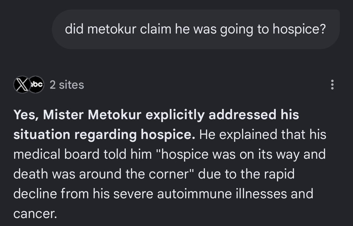 johndoe51617086's tweet photo. @KENNYKJJ @BecauseRelevant @TheRalphRetort I hate to do this but there was an entire saga where he asked for donations because he was comfirmed dying in like a week or two. Even AI can find this. Hes definitely sick but he has absolutely lied about dying for donations https://t.co/YV1lan5MXU