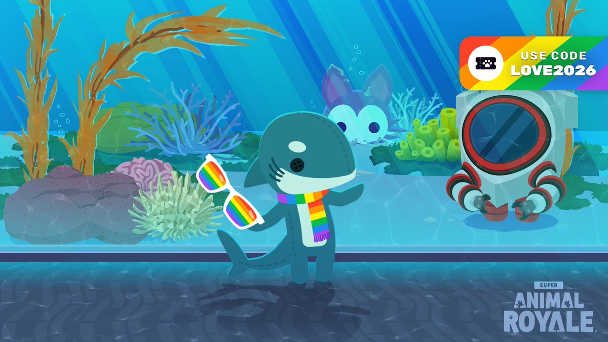 AnimalRoyale's tweet photo. The Super Plush Shark has arrived 🦈

Use code LOVE2026 for two new rainbow items! https://t.co/kXRGv5v22G