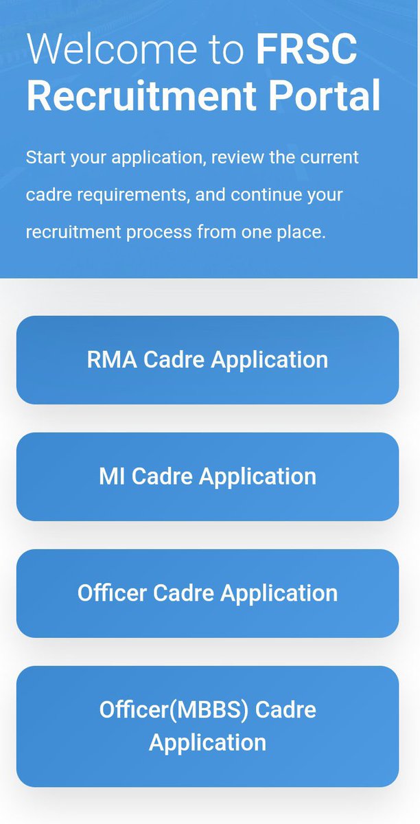 Opportunities_L's tweet photo. 🚨 FRSC RECRUITMENT 2026

The Federal Road Safety Corps (FRSC) has commenced its 2026 recruitment exercise.

✅ Officer Cadre
✅ Marshal Inspector
✅ Road Marshal Assistant
✅ Officer (MBBS) https://t.co/8YFsGoQwFv
