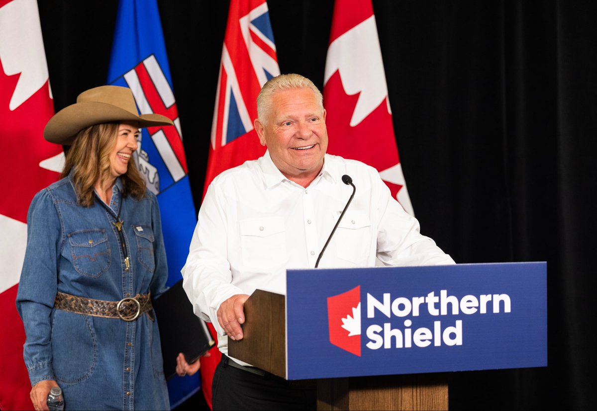 fordnation's tweet photo. Today in Calgary, Premier @ABDanielleSmith and I unveiled the proposed route of the Northern Shield Energy Corridor.

This new pipeline, built with Canadian steel, would bring Alberta oil to Ontario refineries along a Canadian route, supporting good-paying jobs, protecting Canadian sovereignty and security, and building a more united Canadian economy.

Learn more: https://t.co/yITxuCMEgZ