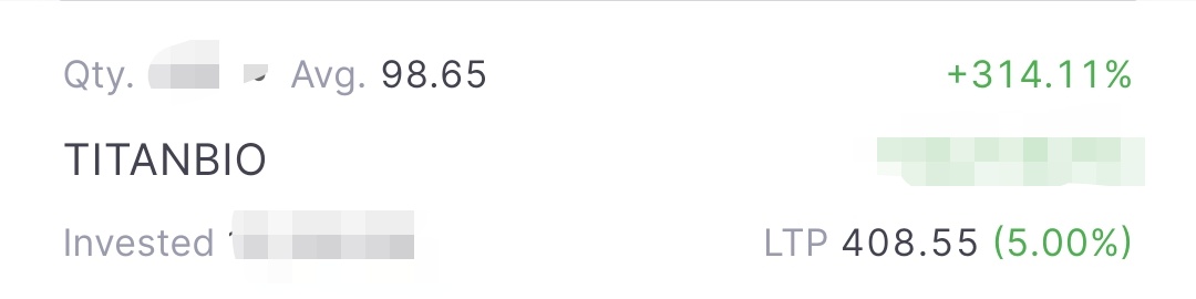 tradingwithps's tweet photo. #TITANBIO
(200% club ๐๐)
98 to 408๐๐๐
5% upper circuit today ๐ฅ๐ฅ
Running profit 31% ๐๐
Holding days 1067 days
Disc : holding from 98 level
Not a recommendation for buy or sell
#microcap #MULTIBAGGER #LONGTERM https://t.co/Gl5qUFQuUc