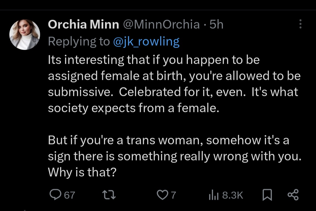 WomenReadWomen's tweet photo. If there is just one thing I could impress upon everyone about men who claim to be "trans women", it's that without fail, they *all* define femaleness by way of a sexual experience, and explicitly sexual submissiveness https://t.co/gPMlFYkwGo