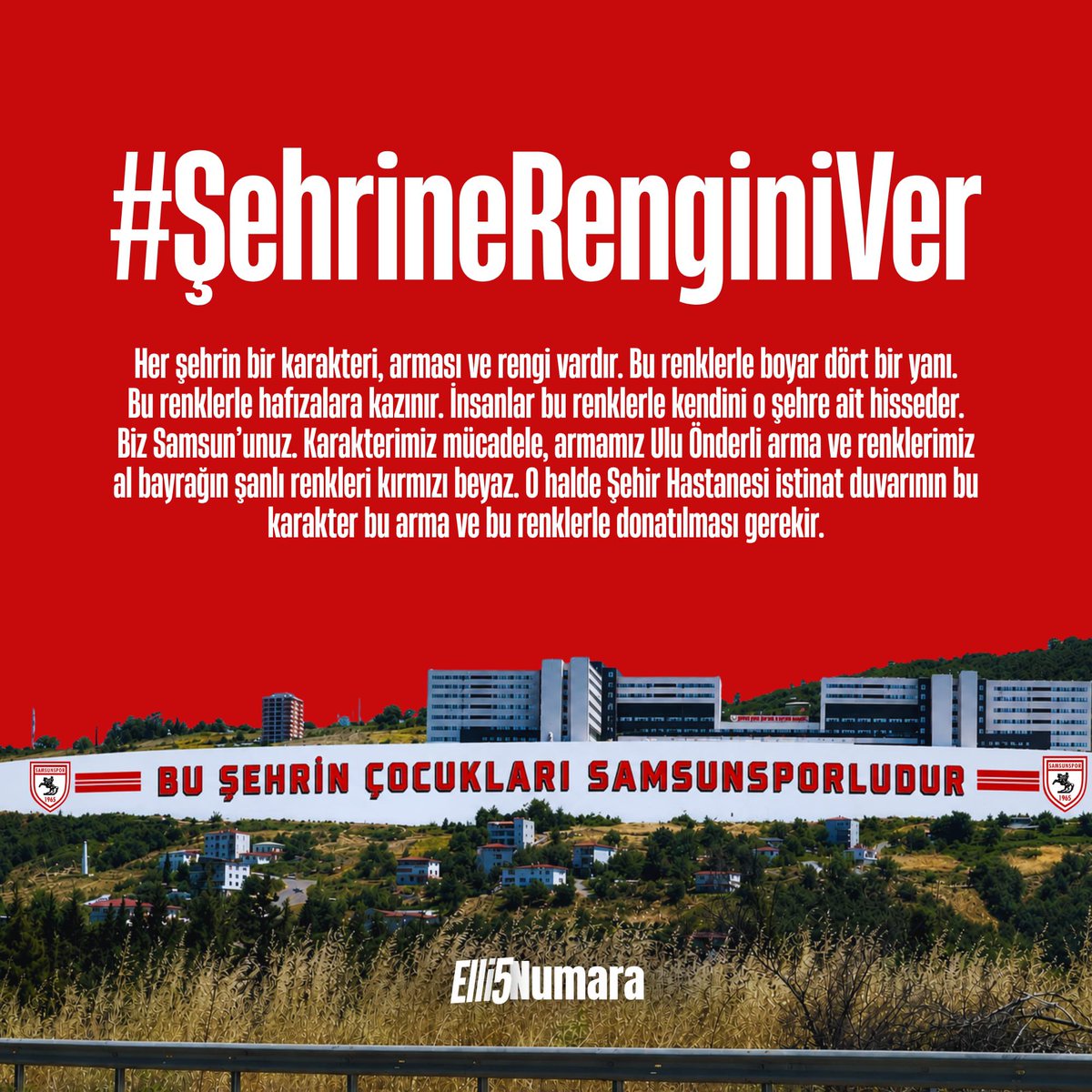 mnacak55's tweet photo. Samsun şehrine yakışan Şehir Hastanesi istinat duvarını Samsunspor la donatmaktır. Sağlık müdürlüğü, Büyükşehir ve Samsunspor yönetimi el ele bu güzelliği ortaya çıkarmalıdır. 
#ŞehrineRenginiVer 

#ŞehrineRenginiVer

@samsunilsaglik @samsunsehirhst @halitdoganbsk @samsunbsb @sonersoykan1 @fazlihancarus