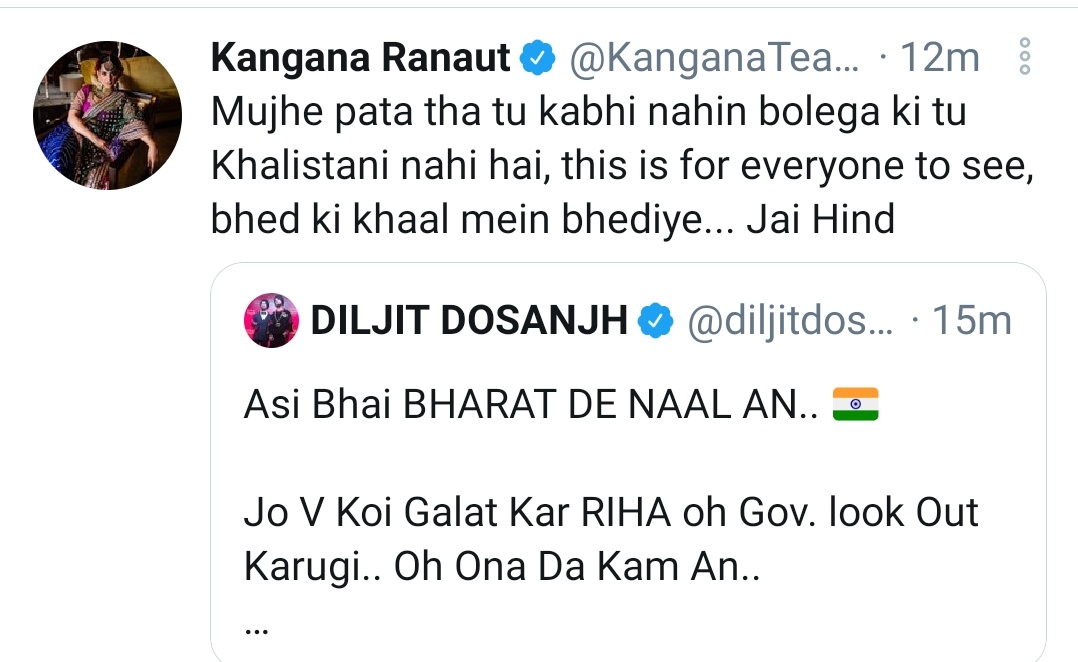 Warlock_mohit's tweet photo. Kangana Ranaut was right about Diljit Dosanjh https://t.co/ZCGTKRaCnM