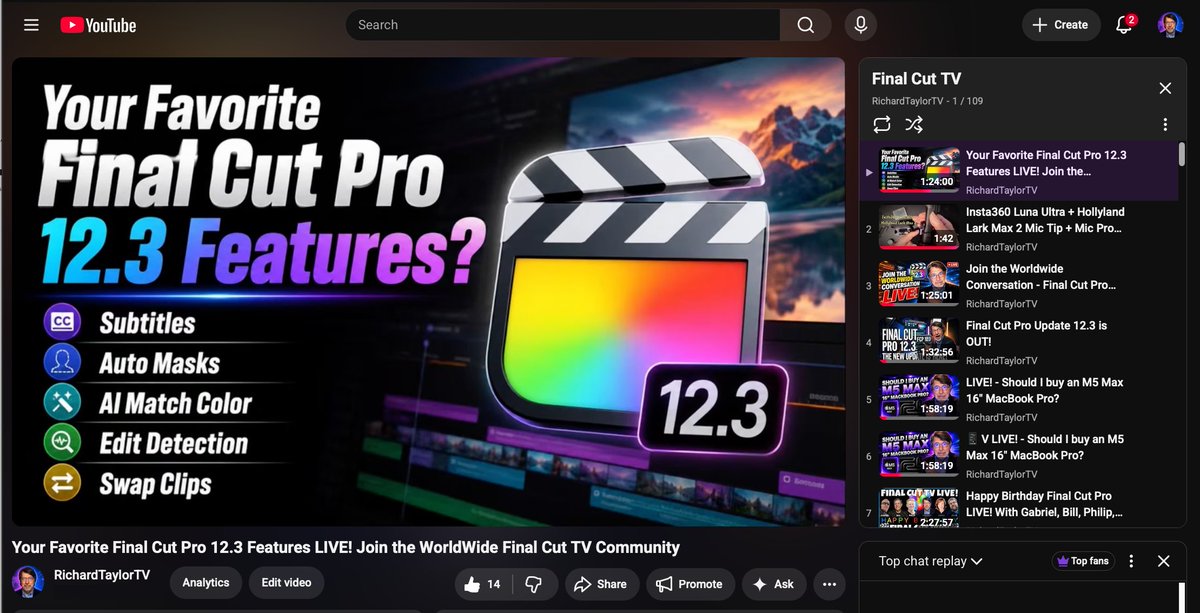 RichardTaylorTV's tweet photo. Final Cut TV YouTube Podcasts - 109 Episodes so far!
https://t.co/iDeptFEYkn
#PostChat
Final Cut Pro
FCPX
#FCPX
#FinalCutPro
@Apple
FCP
Video Editing
Apple Creator Studio
FCP Creative Summit https://t.co/OZXhujlpN9