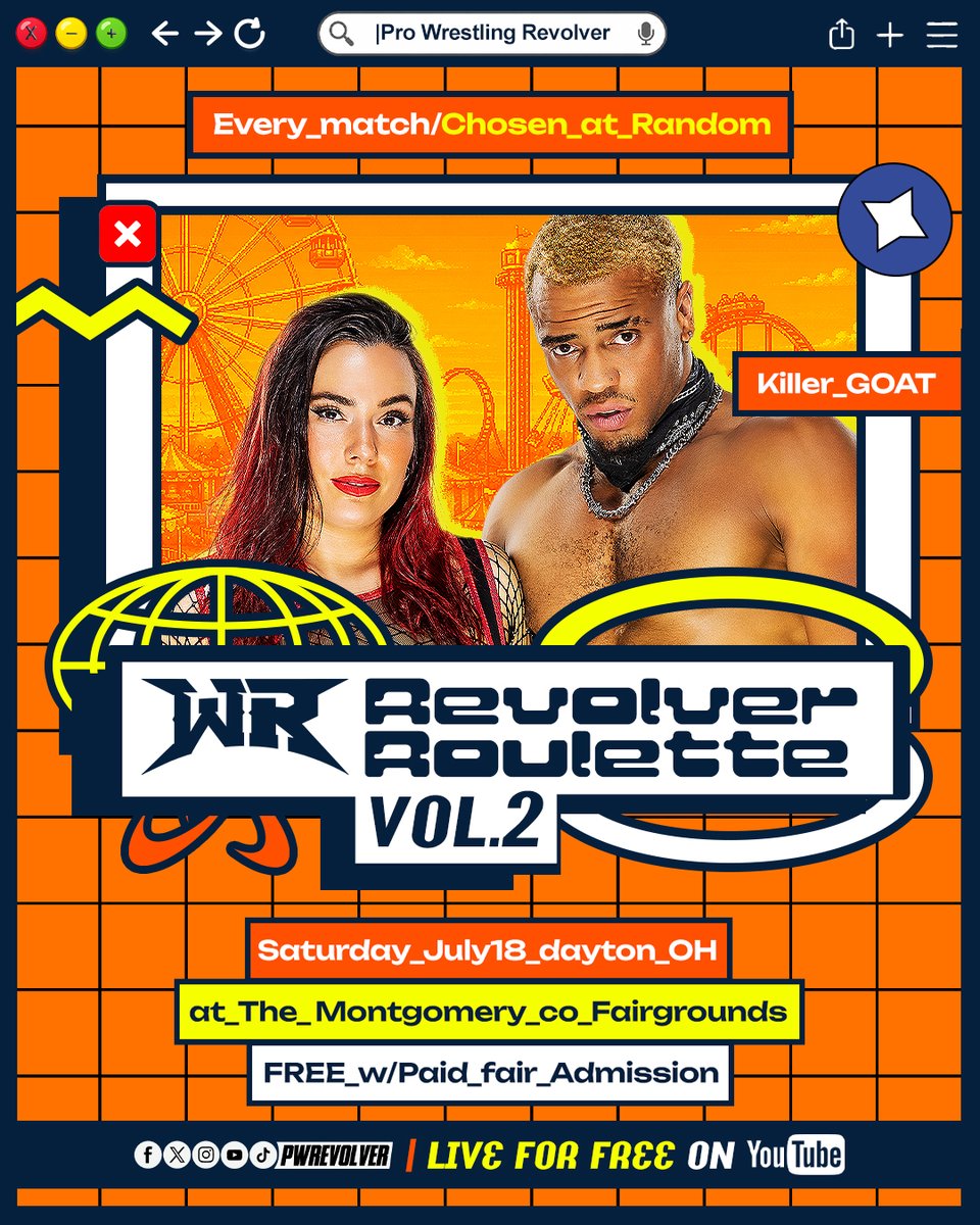 PWRevolver's tweet photo. [BREAKING]

Killer Goat has entered #RevolverROULETTE as a team.

Saturday, July 18th at 6:30pmET!

LIVE for FREE on YouTube: https://t.co/D89T3aXEuX

🎡 Montgomery Co. Fair
📍 Dayton, OH
🎟️ FREE w/ Fair Admission https://t.co/HK6bVa8eRx
