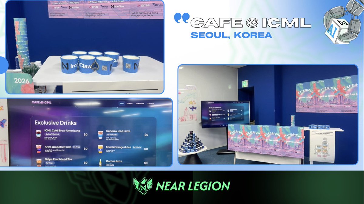 NEARLegion's tweet photo. Heading to #ICML in Seoul? 🇰🇷

We are treating all attendees to free coffee.

Come say hi, share ideas on agentic AI, and talk private agents over caffeine.

Just show your ICML ticket → https://t.co/stz5YxqnQw