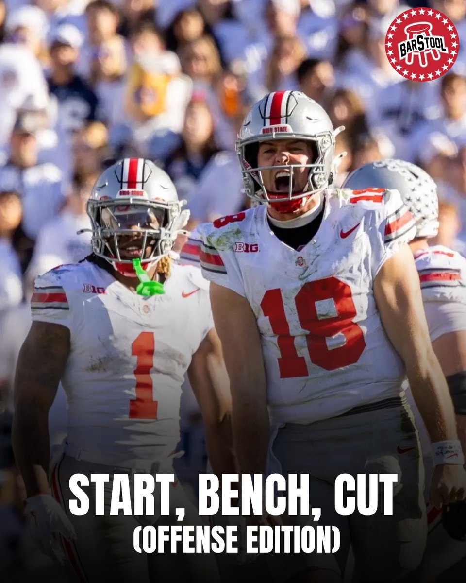 BarstoolOSU's tweet photo. Start Bench Cut Ohio state offense edition🤔

Might be the hardest question ever https://t.co/7ClDSgAm2Y