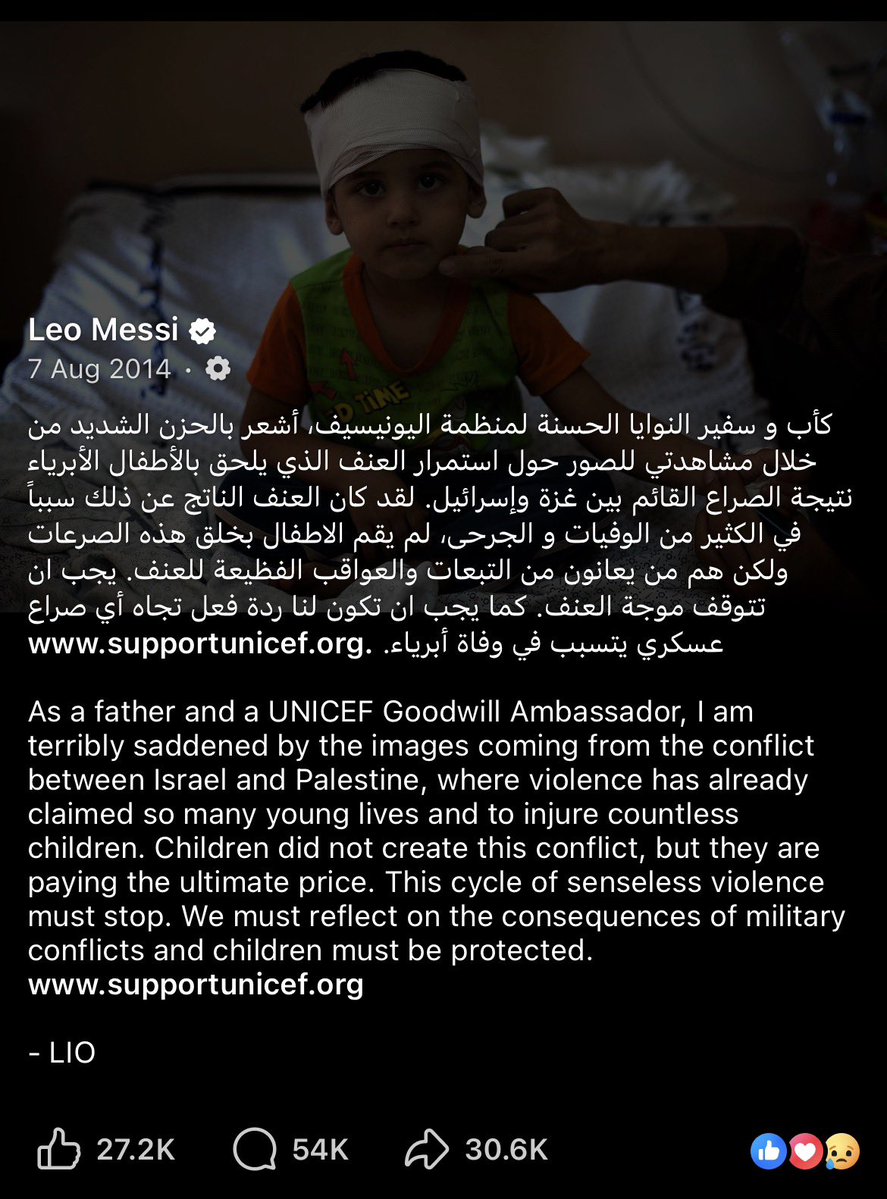 MominISheikh's tweet photo. Yes, Messi did post for Gaza &amp; he did get Argentina Israel match cancelled which was to be played in Jerusalem to normalise Israel’s occupation of that city

Let the deceivers and performative pretenders do this to him. They only expose how fake their concern for Palestinians is https://t.co/fRUYxRTfzj