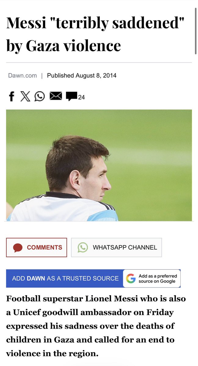 MominISheikh's tweet photo. Yes, Messi did post for Gaza &amp; he did get Argentina Israel match cancelled which was to be played in Jerusalem to normalise Israel’s occupation of that city

Let the deceivers and performative pretenders do this to him. They only expose how fake their concern for Palestinians is https://t.co/fRUYxRTfzj