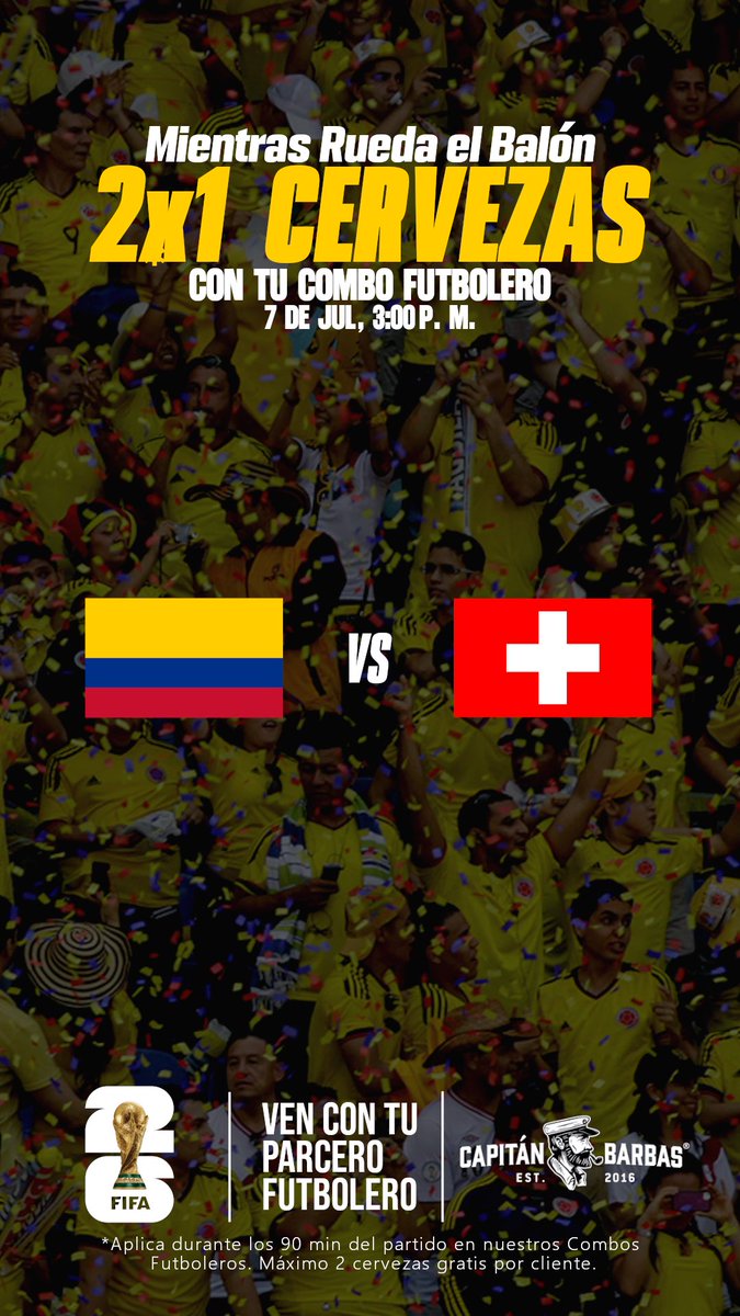 capitan_barbas's tweet photo. 🇨🇴 vs🇨🇭¿Dónde vas a ver el partido? 
2x1 cervezas 🍺  junto con tu combo futbolero ⚽️.

💈 Asegura tu turno HOY en 🔗 https://t.co/n3HNiw8v6o

*Aplica términos y condiciones. https://t.co/FHZY8VWII0
