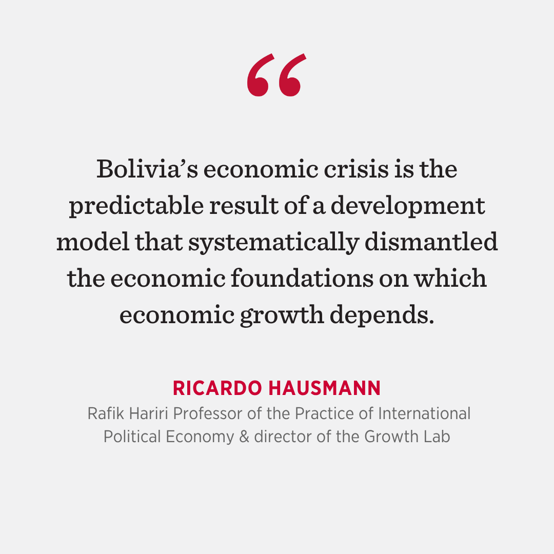 Kennedy_School's tweet photo. HKS's @ricardo_hausman describes the roots of Bolivia’s economic crisis and identifies ways the country can change course. Read more ➡️ https://t.co/lM3uHFceGQ https://t.co/qZlXlONiHq