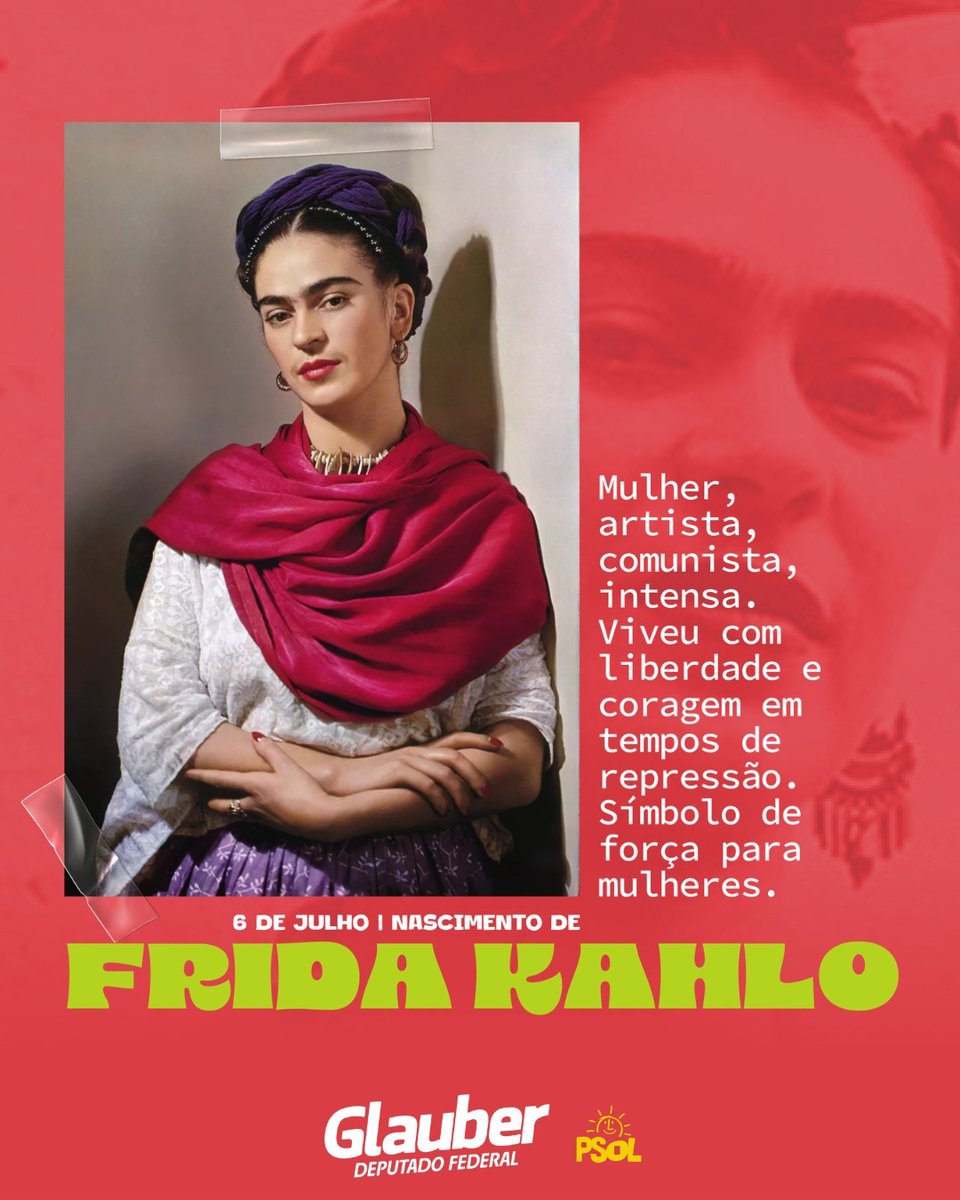 Glauber_Braga's tweet photo. Celebramos, hoje (6), o nascimento da pintora mexicana que fez da sua dor um campo de batalha e da arte uma arma política: Frida Kahlo. Feminista, comunista e anticolonial, ela viveu sua sexualidade com liberdade e desafiou os papéis impostos às mulheres. Questionou a maternidade como destino, rejeitou a lógica patriarcal da obediência e fez da própria imagem uma crítica feroz à cultura machista.

Sendo uma mulher com deficiência, enfrentou a poliomielite desde criança e sobreviveu a um grave acidente na juventude, que a deixou entre hospitais e camas por décadas. Mesmo assim, recusou a piedade e o silêncio. Pintou seu corpo ferido, suas contradições, seus desejos e suas revoltas, não para agradar, mas para confrontar um mundo que tenta apagar tudo o que escapa à "norma".

Frida não cabia nas molduras do seu tempo e não cabe nas versões domesticadas que tentam vender dela hoje. Seu legado pulsa nas lutas das mulheres, das pessoas com deficiência, dos corpos dissidentes, dos povos que resistem ao apagamento. Frida não é lembrança, é presença constante. Sua arte continua sendo um grito; sua vida, um ato político.

Frida Kahlo permanece viva na rebeldia e na coragem de toda mulher que resiste.