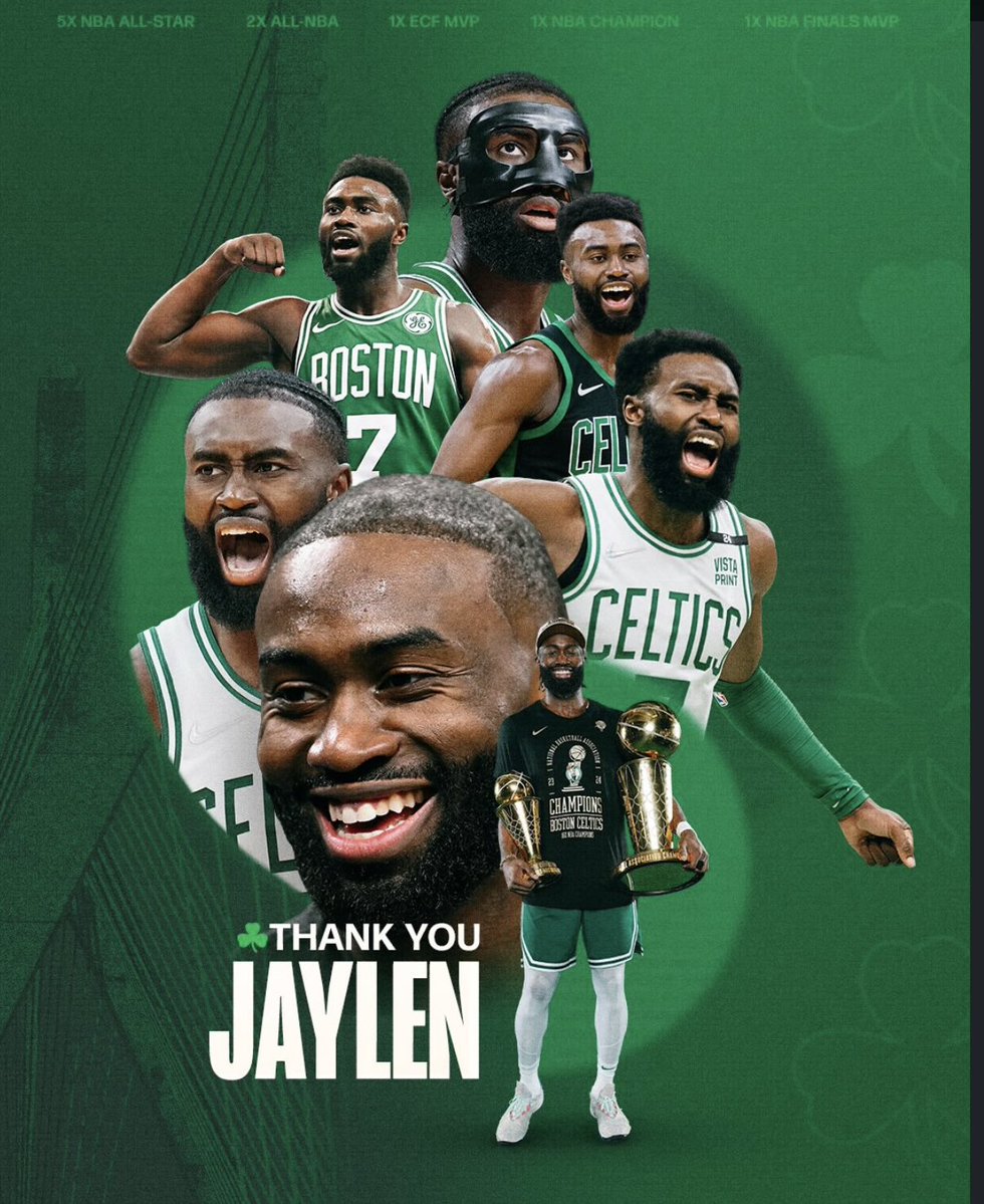 TSCSports's tweet photo. The Celtics have made the Jaylen Brown trade official thank you Jaylen Brown for all you have done with the Celtics best of luck in Philly❤️(@FCHWPO) https://t.co/IgFdlCXGu3