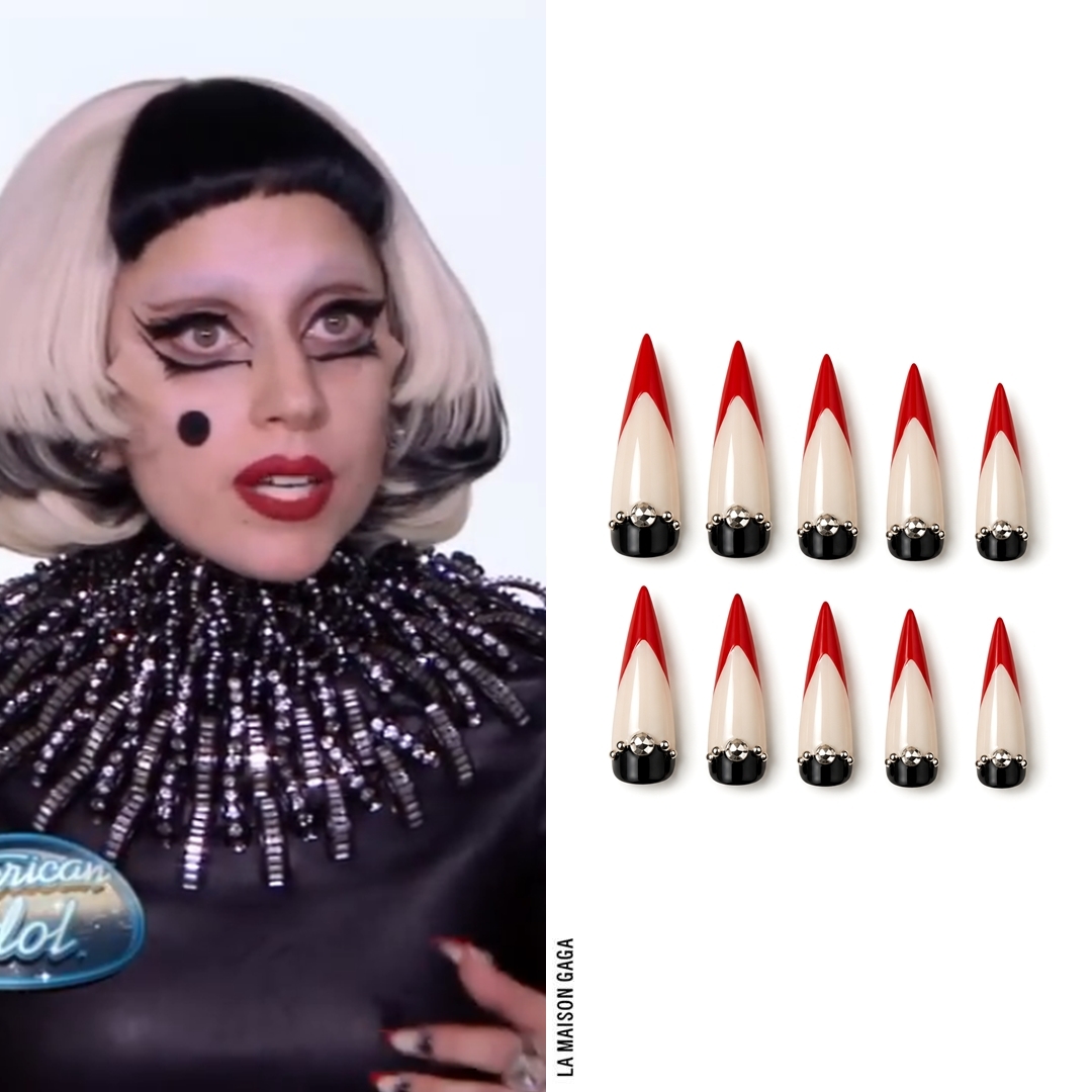 LaMaisonGaga_'s tweet photo. Lady Gaga appeared as a mentor on American Idol wearing the @EricksonBeamon "Bette Davis" necklace, @KennethJayLane1 "Headlight" rings, #AyaFukuda nails and the infamous dildo boots from #VoidofCourse's Fall/Winter 2011 "Impossibility of Love" collection! https://t.co/t76xXhVbnN