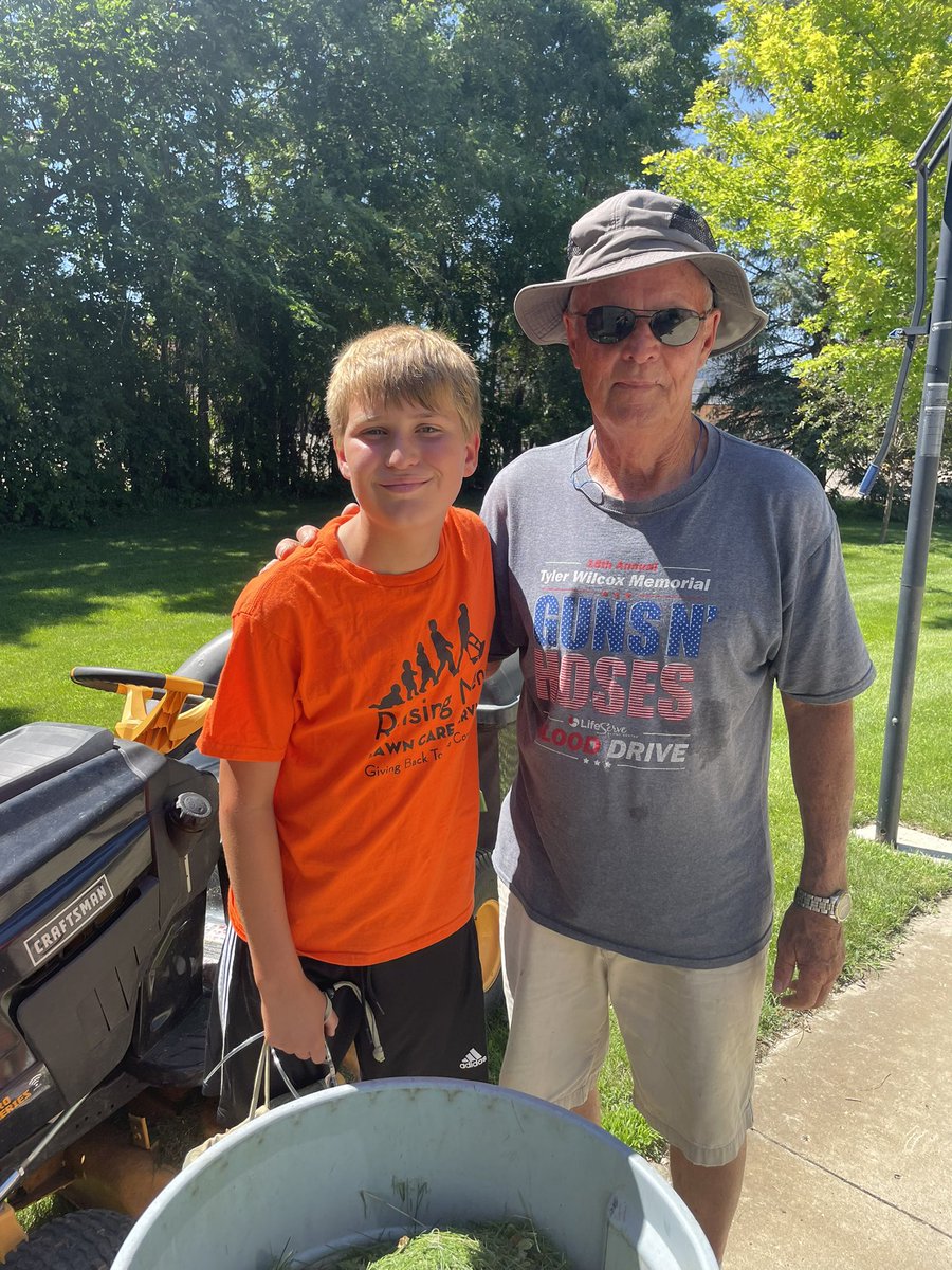 iamrodneysmith's tweet photo. Bode of  Sioux Falls, SD who is taking part in our 50 yard challenge is back in action . Mowing for a hero for his 14th lawn , a veteran. https://t.co/Y2T5m0LqAs