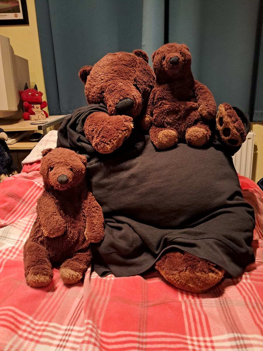 FluffkinsB's tweet photo. My friend @cfluffkins named this big bear after you @TheJackDearden as she loves your style of commentary on @BBCRadioManc the 2 small ones are Ashton and Tameside. My friend decided on a play on words, Bearden 🐻 Dearden https://t.co/8d8X4hOP61