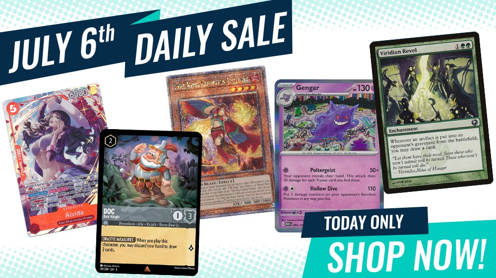 CoolStuffInc's tweet photo. ONE DAY ONLY

Find limited time deals on our Daily #TCG Sale! 

See it all at https://t.co/mrAqi8h3SP https://t.co/Yh9ywpnGE8