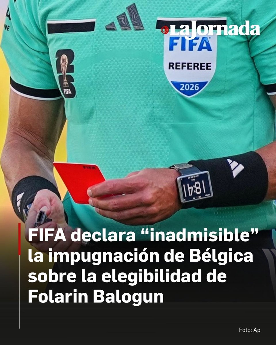 lajornadaonline's tweet photo. 🇧🇪 ⚽️ 🇲🇽 La FIFA desestimó como “inadmisible” el recurso presentado por la Federación Belga de Fútbol contra la elegibilidad del delantero estadunidense Folarin Balogun para el partido de octavos de final del Mundial, en una decisión que mantiene al jugador habilitado para disputar el encuentro y que obliga a Bélgica a explorar otras vías para continuar con su protesta.

La FIFA suspendió la sanción por tarjeta roja impuesta a Balogun y le autorizó a jugar el partido de octavos después de que Donald Trump instara personalmente ⁠al presidente de ​la FIFA, Gianni Infantino, a revisar ⁠el caso.

Lee más aquí 👇
https://t.co/ZQzVYIiRii