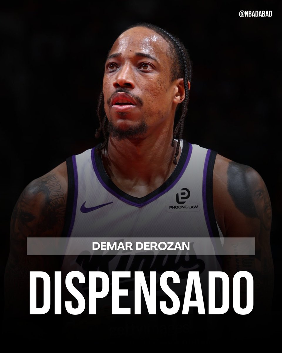 NBAdabad's tweet photo. 🚨 ATENÇÃO:

DeMar DeRozan acaba de ser dispensado pelo Sacramento Kings e agora é free agent! https://t.co/XjNSgXd3Zn