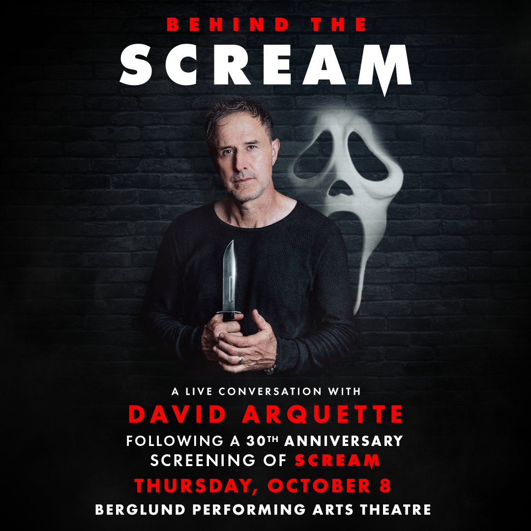 BerglundCtr's tweet photo. JUST ANNOUNCED! 🔪

Get ready for an unforgettable evening when David Arquette goes BEHIND THE SCREAM, in ROANOKE on October 8, 2026 at Berglund Performing Arts Theatre!

💀SHOW INFO: https://t.co/J4TBLKDuNU
🩸 PRESALE : Wed, July 8th - 10AM
🎟 ON-SALE : Fri, July 10th - 10AM https://t.co/7F7RJ2OImE