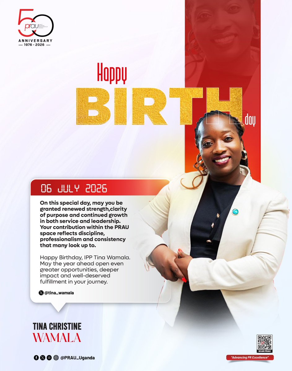 irumanyika's tweet photo. Happy Birthday to our Immediate Past President, @tina_wamala . Your service, leadership, and passion for advancing the PR profession continue to inspire practitioners across the country. https://t.co/G6dN9UHLCn