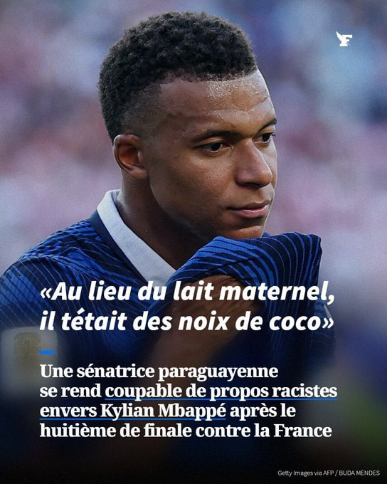 ManonAubryFr's tweet photo. "Au lieu du lait maternel, il tétait des noix de coco !"

Il n'y a pas que sur le terrain de foot que le match a été sale, mais aussi politiquement.

Ces insultes racistes d'une sénatrice paraguyenne rejoignent les attaques déjà proférées par Jordan Bardella contre Kylian Mbappé.

La meilleure réponse ? Ramener la coupe à la maison 😊