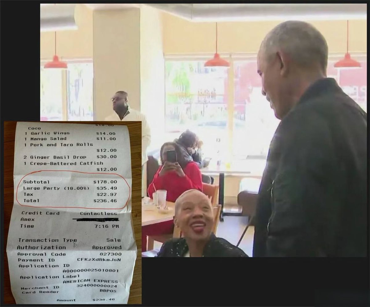 mcafeenew's tweet photo. 🚨BARACK OBAMA THE $240 MILLION HYPOCRITE PIECE OF SHIT INVITED A GROUP OF LOCAL WOMEN TO LUNCH NEAR HIS PRESIDENTIAL LIBRARY, GAVE A 5-MINUTE “SAVE DEMOCRACY FROM TRUMP” SPEECH, THEN DITCHED THEM AND STUCK THEM WITH THE $236 BILL LIKE THE CHEAP SOCIALIST GRIFTER HE IS!

🔗 https://t.co/4eHPt3QcXf

This is who these people really are.

Barack Obama, worth over $240 million, invited neighborhood women to a quick-serve restaurant near his massive concrete Presidential Library for a “meet and greet with the community.”He showed up, rambled for five minutes about how Trump is destroying democracy, then walked out.

A waitress then handed the group leader the bill for $236.46.

Group Coordinator Josephine Barron said it best: “It was only $239, but that’s not the point. He invited us.”Obama invited these women to lunch… then made them pay for it.

This is peak socialist behavior. These elites love talking about “the people” and “community” until the check comes. Then it’s “you peasants handle it.”

The same man who spent eight years lecturing America about fairness and compassion just stiffed a group of local women on a $236 lunch bill.

Rules for thee, but never for Barack Obama.

He’s worth hundreds of millions and he still couldn’t even buy these women lunch without sticking them with the tab.

Share this everywhere so every American sees exactly how these Democrat elites really operate!

Follow @mcafeenew for more drops.