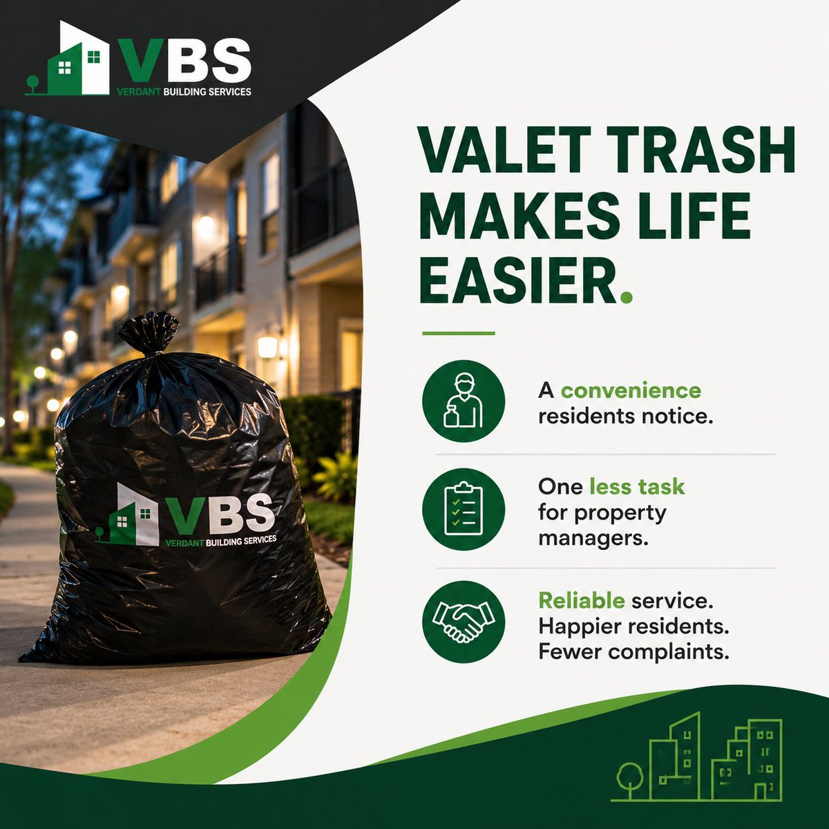 VerdantService's tweet photo. Valet trash is more than a convenience. It's a service that helps keep apartment communities clean, reduces management headaches, and improves the resident experience. https://t.co/KE8yOWjDok https://t.co/FCoI2dtrRX