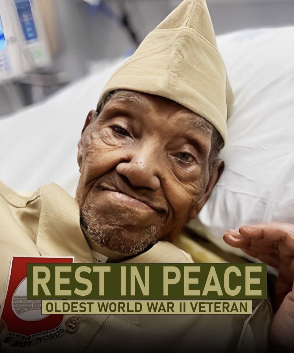 SoldiersWhisper's tweet photo. Lawrence Brooks, the oldest World War II veteran in the United States and believed to be the oldest man in the nation passed away at the remarkable age of 112. 

With his departure, the world loses not only a man, but a living witness to history, a member of the Greatest Generation whose courage, endurance, and quiet dignity carried him across more than a century of change. His life stands as a testament to service, sacrifice, and unwavering strength.🕊️🇺🇸
#TheGreatestGeneration #RIP